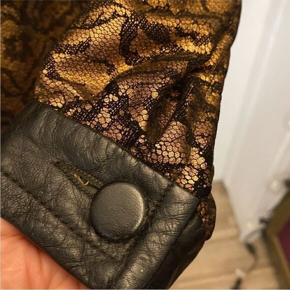 All genuine leather lace print gold/black belted jacket, M - Picture 4 of 8